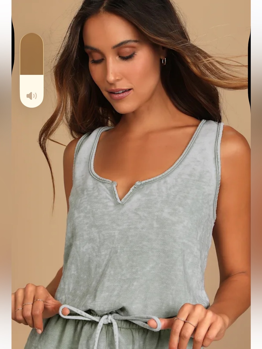 Lulus Perfect Lazy Day Sage Green Sleeveless Drawstring Lounge Romper - Picture 4 of 16